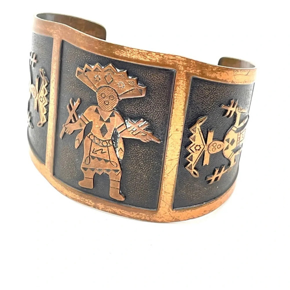 Unisex Vintage Copper Kachina Dancer - Wide Cuff - WM Wheeler Co Cuff Bracelet - Picture 1 of 6